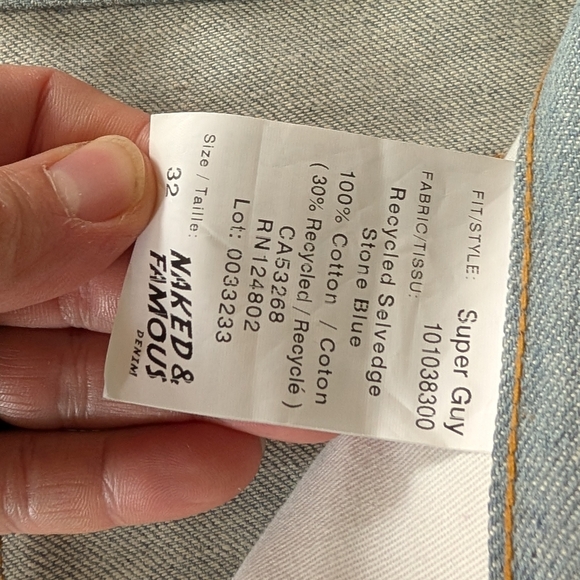 Naked & Famous Recycled Selvedge Stone Blue Jeans Men’s 32 (New without Tags) - Picture 2 of 4